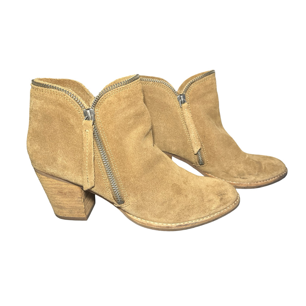 Dolce Vita Boots Womens Size 8 Brown Suede Ankle Booties Side Zip Block Heel